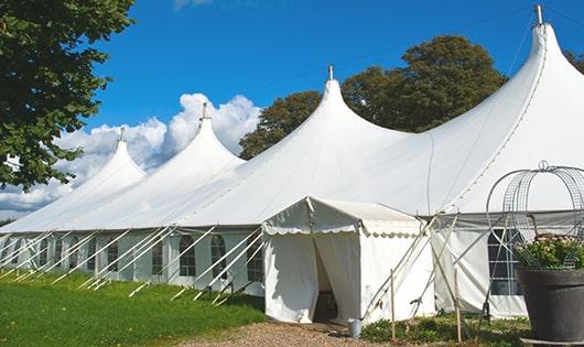 high-quality portable restrooms stationed at a wedding, meeting the needs of guests throughout the outdoor reception in High Ridge, MO